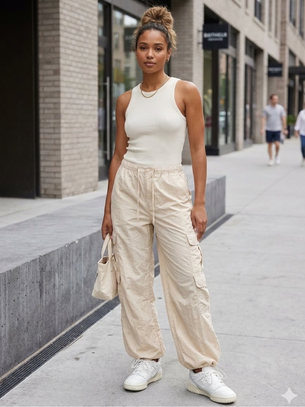 Rewash Cream Cargo parachute Pants Oversized Wide Leg Gorpcore Utility Size M